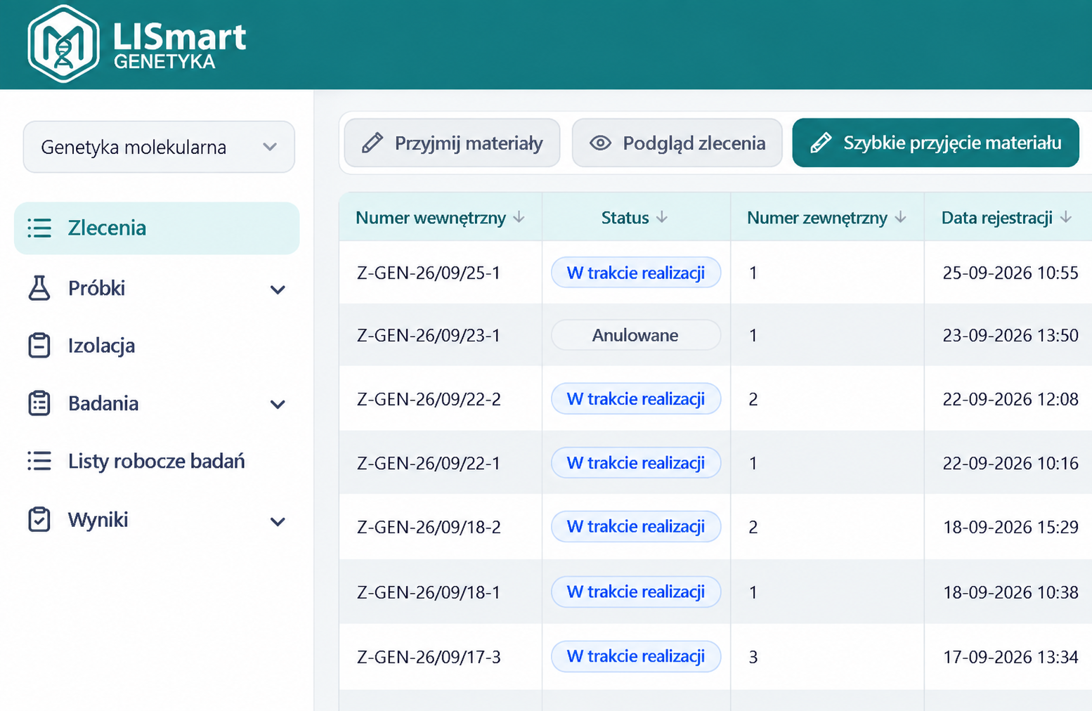 LISmart Genetyka – lista zleceń